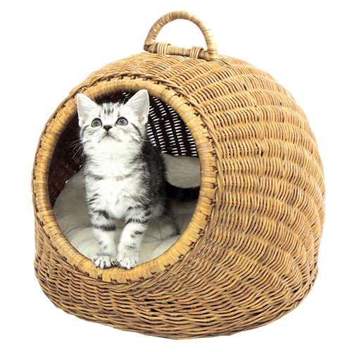 猫用にゃんドーム・ベッド 天然の籐 手編み