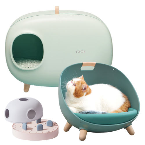 HEBENA おしゃれな猫グッズ 猫用砂が飛び散らないトイレ、多機能な猫ベッド、おもちゃ