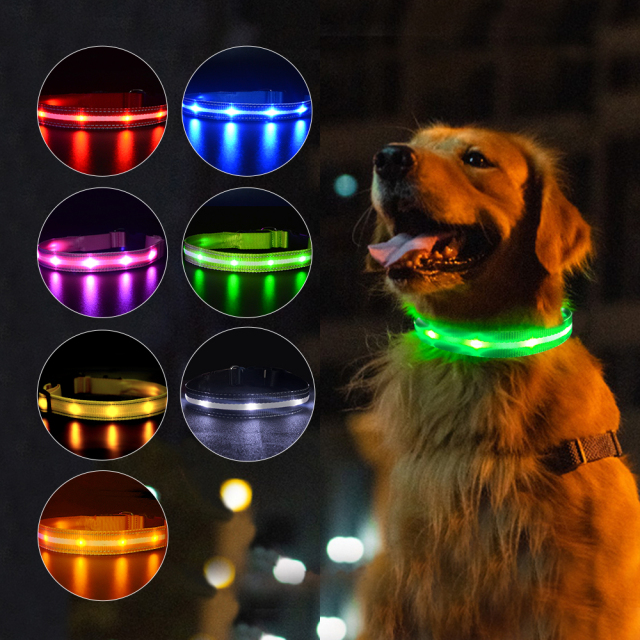 犬 光る首輪 LED点滅 グリーン S～L ペット 夜間散歩 ライト USB充電