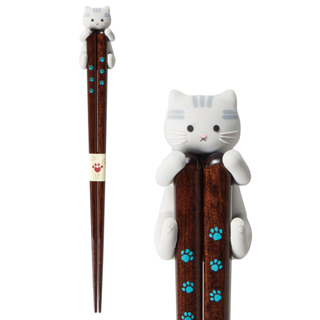 だっこ猫 さばとら 塗箸・箸置きセット 長さ23cm 日本製 イシダ