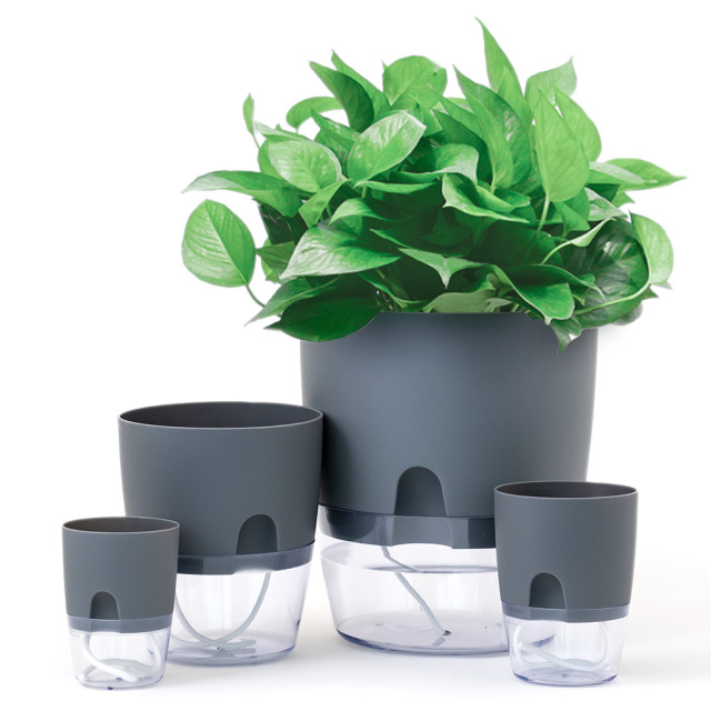 セルフ給水プランター 4個セット(グレー) フラワーポット 給水ポット プラスチック 植木鉢 底面給水 自動 観葉植物・花
