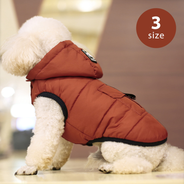 犬服 フード付きジャケット レッド S～L 背丈24～32cm ドッグウェア 冬服
