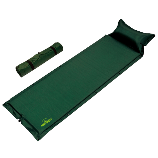 マクラ付き自動膨張マット グリーン 連結可能 枕付きエアーマット アウトドア キャンプ Montagna