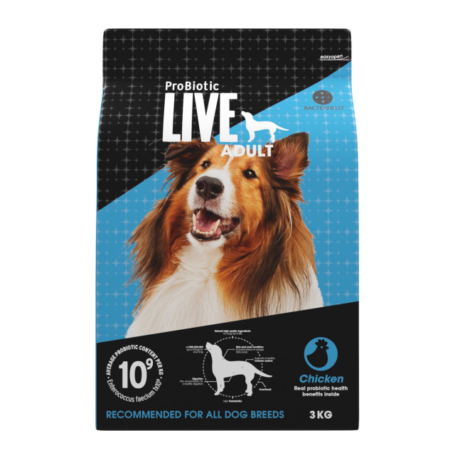 ProBiotic LIVE チキン3kg 全犬種 成犬用 特許取得 機能性スーパープレミアムドッグフード プロバイオティック ライブ 生きた細菌配合 無添加原料 BACTERFIELD