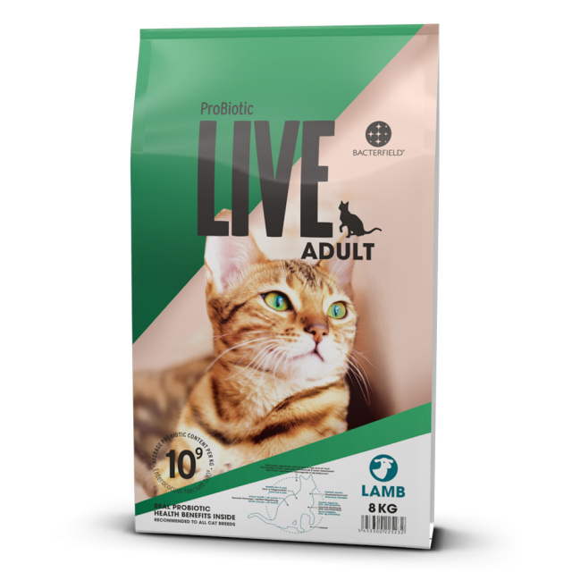 ProBiotic LIVE 成猫用 ラム8kg 特許取得 機能性スーパープレミアムキャットフード プロバイオティック ライブ 生きた善玉細菌配合 無添加原料 BACTERFIELD