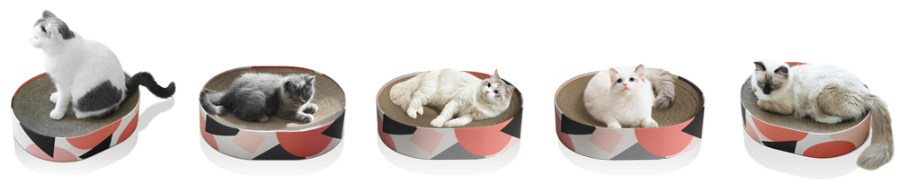 猫用 爪とぎダンボールベッド ソファ 楕円形 HEBENA ネコ使用イメージ