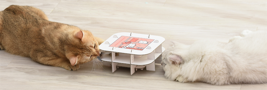 自動猫じゃらし ネコ用動くおもちゃ 組み立て 充電式 HEBENA ネコ達の使用風景