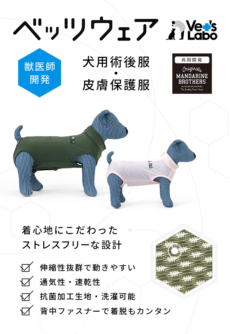 【臨床獣医師開発】犬用術後服・皮膚保護服 抗菌・速乾・通気性 ベッツウェア Vet's Labo